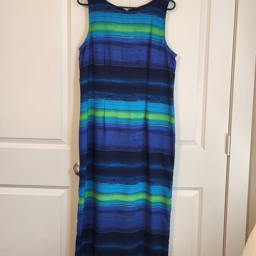 Sleeveless navy,  turquoise, royal, lime & kelly green maxi dress, size 12